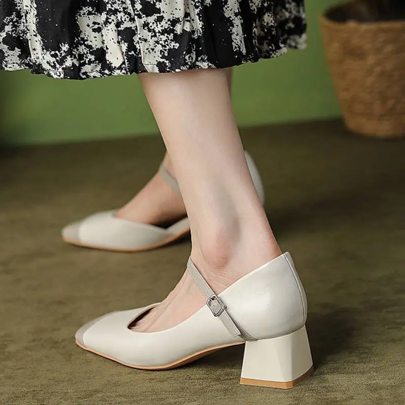 Simple Contrast Color Mary Jane Shoes-1
