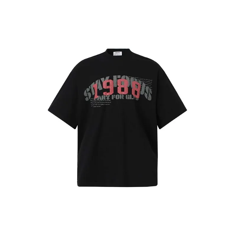 Retro Print Cotton Blended Fabric T-Shirt-0