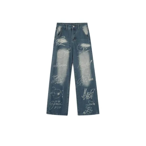 Graffiti Print Denim Trousers