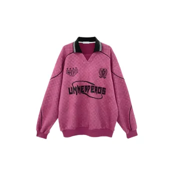 Cool Style Contrasting Stitched Embroidered Lapel Sweatshirt