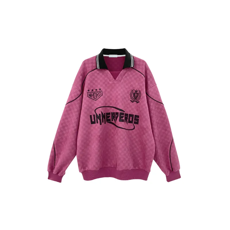 Cool Style Contrasting Stitched Embroidered Lapel Sweatshirt-0
