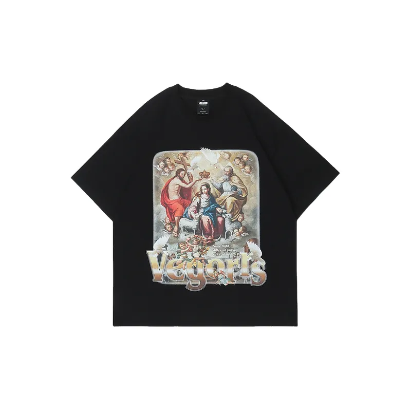 Retro Religious Printing Cotton Short Sleeve T shirts-4