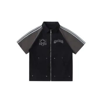 Vintage Embroidered Bar Stitching Rag Short sleeved T Shirt