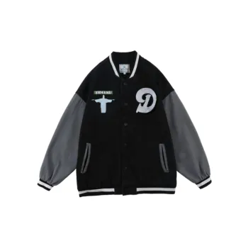 Hip hop Retro Baseball Loose Denim Contrast Color Stitching Jacket