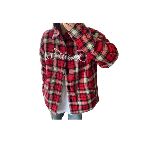 Red Plaid Embroidered Loose Long Sleeve Shirt