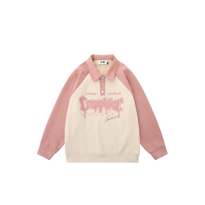 New Arrival Trendy Stitching Collared Printed Loose Hoodie-2