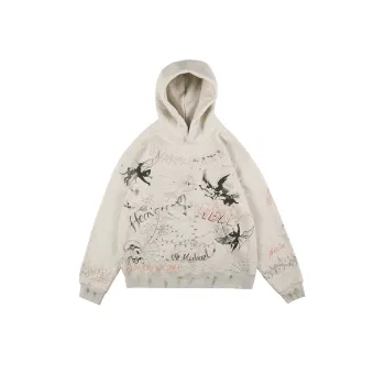Graffiti Angel Devil Retro Wash Water Dressed Old Hoodie