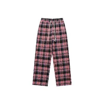 Simple Plaid Cotton Casual Pants
