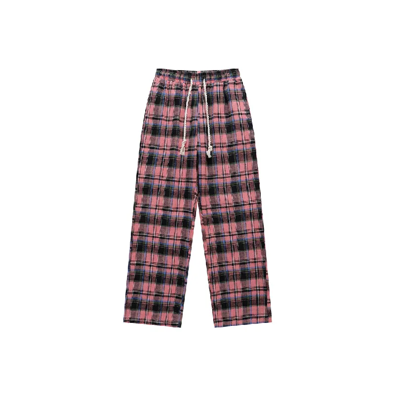 Simple Plaid Cotton Casual Pants-0