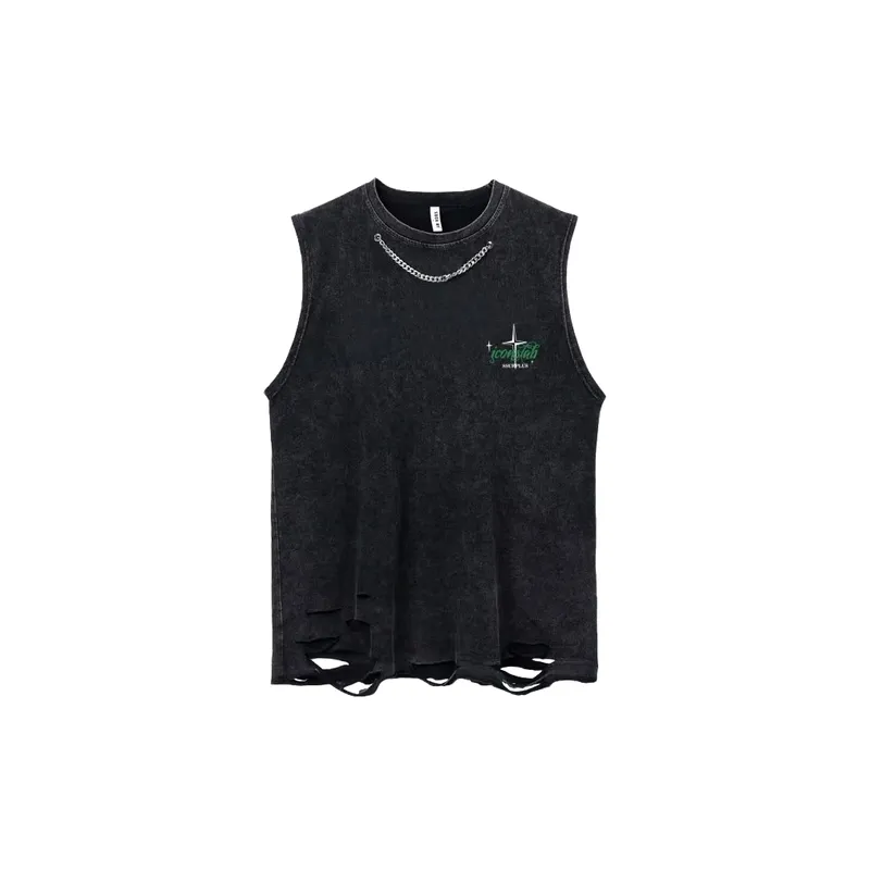 Hiphop Diablo Print Ripped Cotton Vest