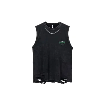 Hiphop Diablo Print Ripped Cotton Vest