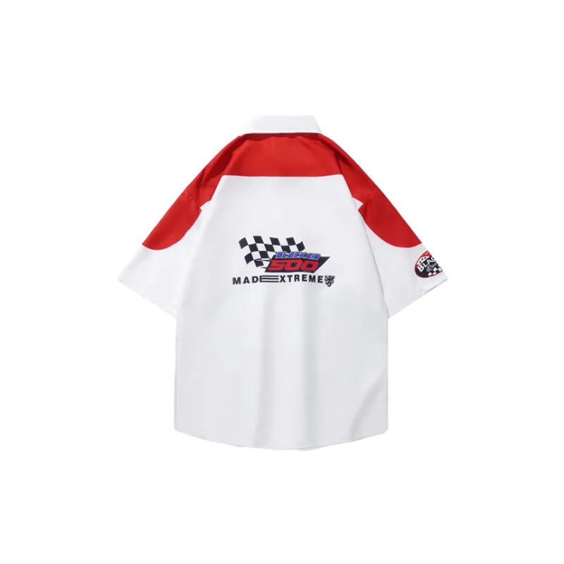 Retro Hiphop Short Sleeved Color Matching Shirt-1