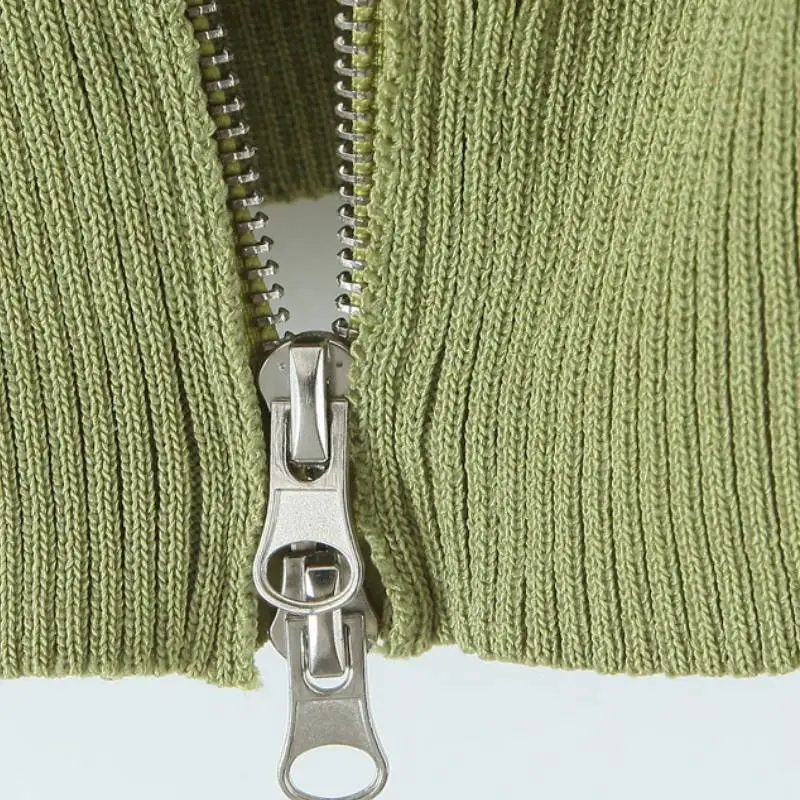 Retro Zipper Knitted Fabric Knitwear Women-4