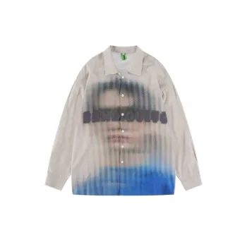 Ins Distinctive Fuzzy Print Long sleeved Shirt