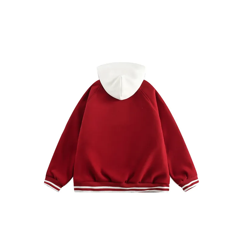 Contrast Color Stitching Raglan Sleeve Trendy Embroidered Letter Hooded Cotton Coat-1
