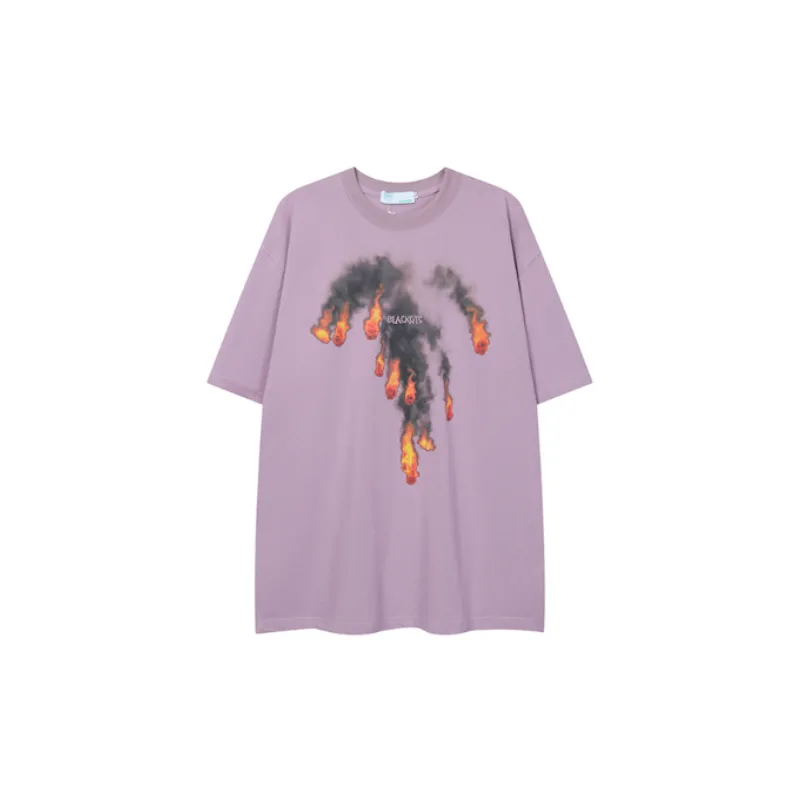 Oversize Fireball Printed Loose Crewneck Cotton Short sleeved T shirt-0