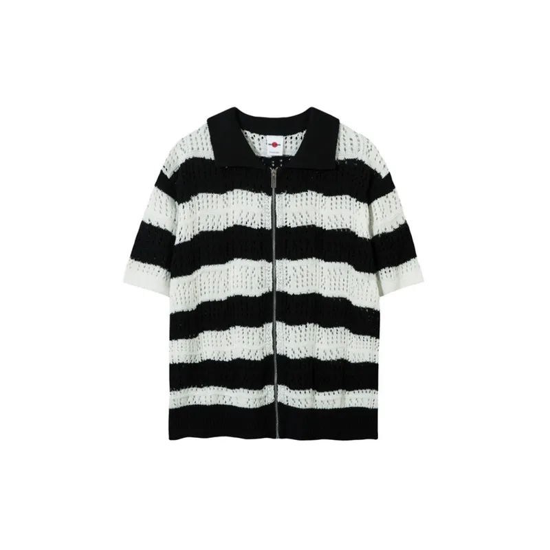 Loose Striped Contrast Color Knitted Shirt