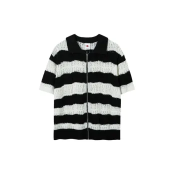 Loose Striped Contrast Color Knitted Shirt