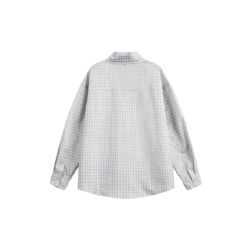 Retro Loose Long Sleeve Blended Synthetic Fabrics Shirt-1