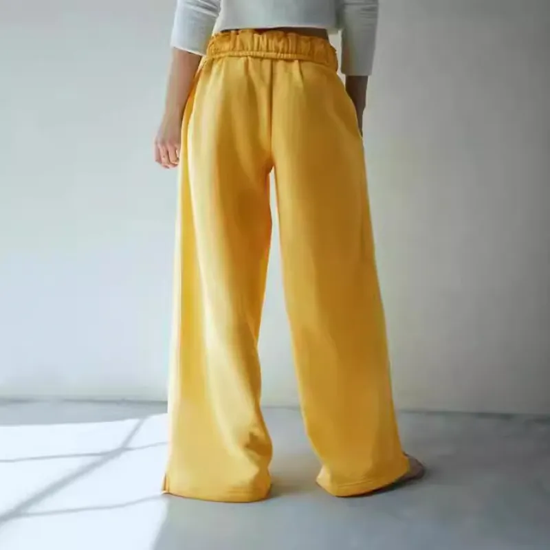 Plain Loose Polyester Casual Pants Women-1