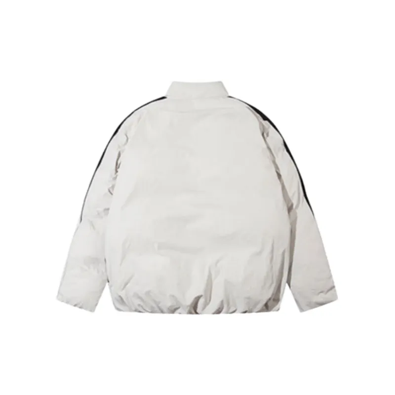 Retro Hip Hop High Street Contrast Color Stripe Collar Cotton Coat-1