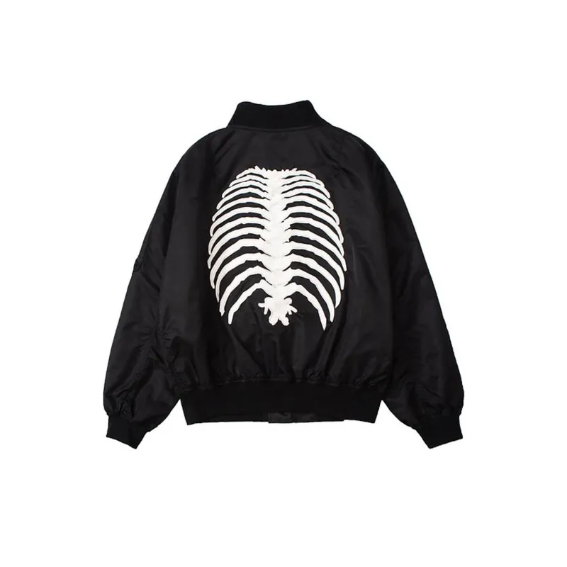 Embroidered Skull Skeleton New Zipper Bomber Jacket-1
