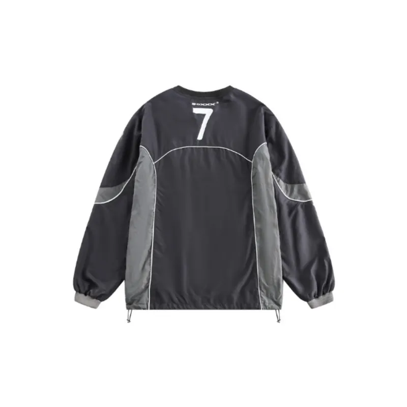 Fashion Street Retro Stitching Split Line Round Neck Sweatshirt-5