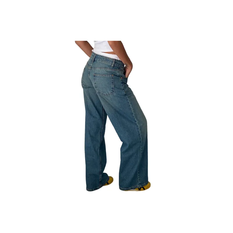 Washed Straight Leg Jeans Women-4