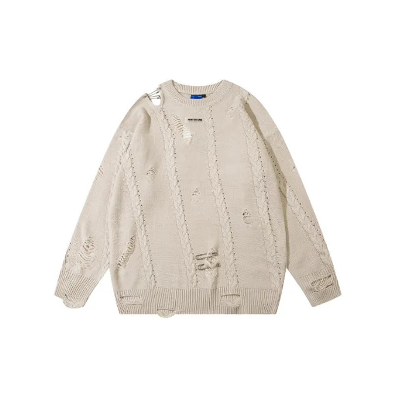 Vintage Ripped Hip Hop Loose Sweater-2