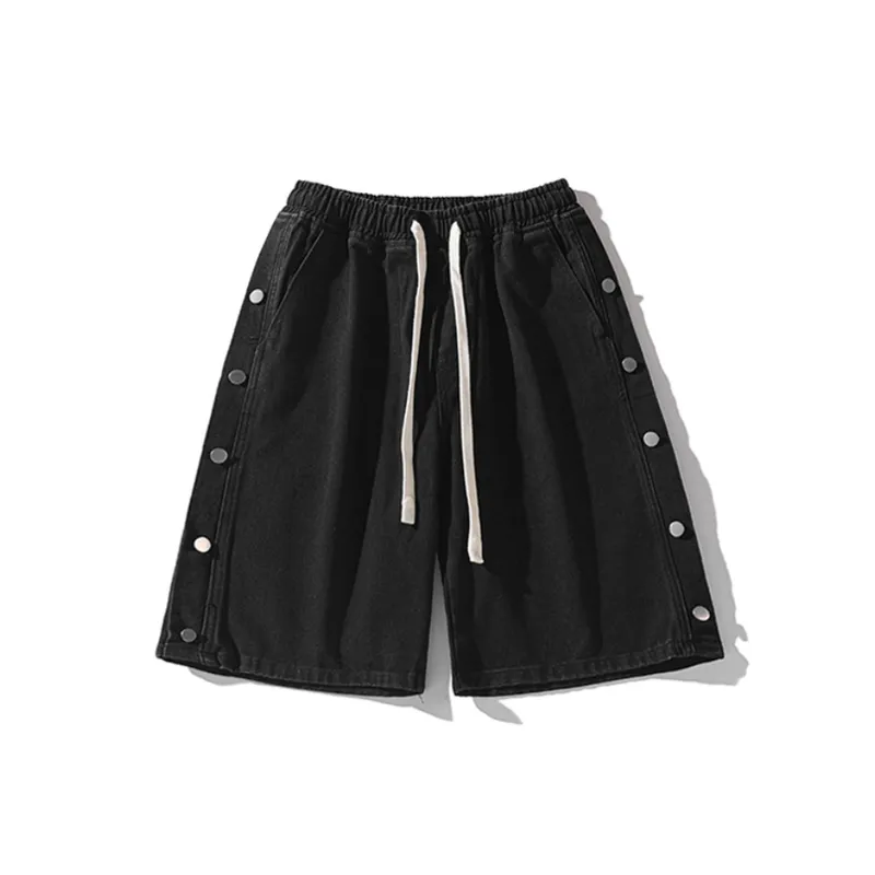 Large Size Denim Button Shorts-2