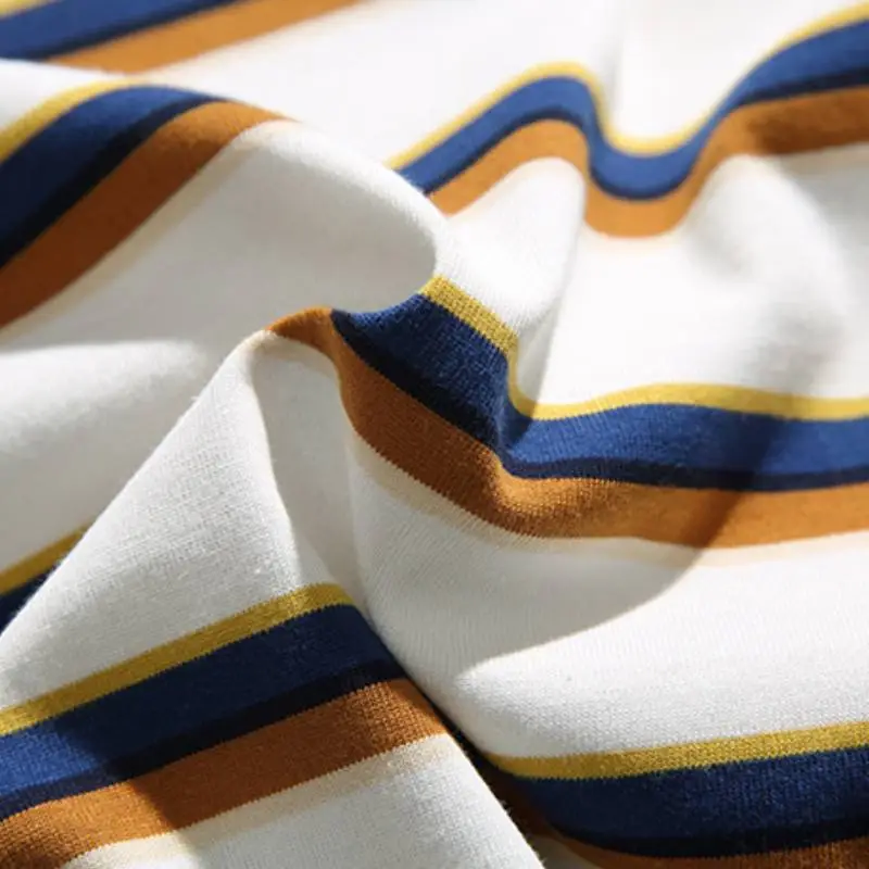 Retro Striped Combed Cotton T Shirt-7