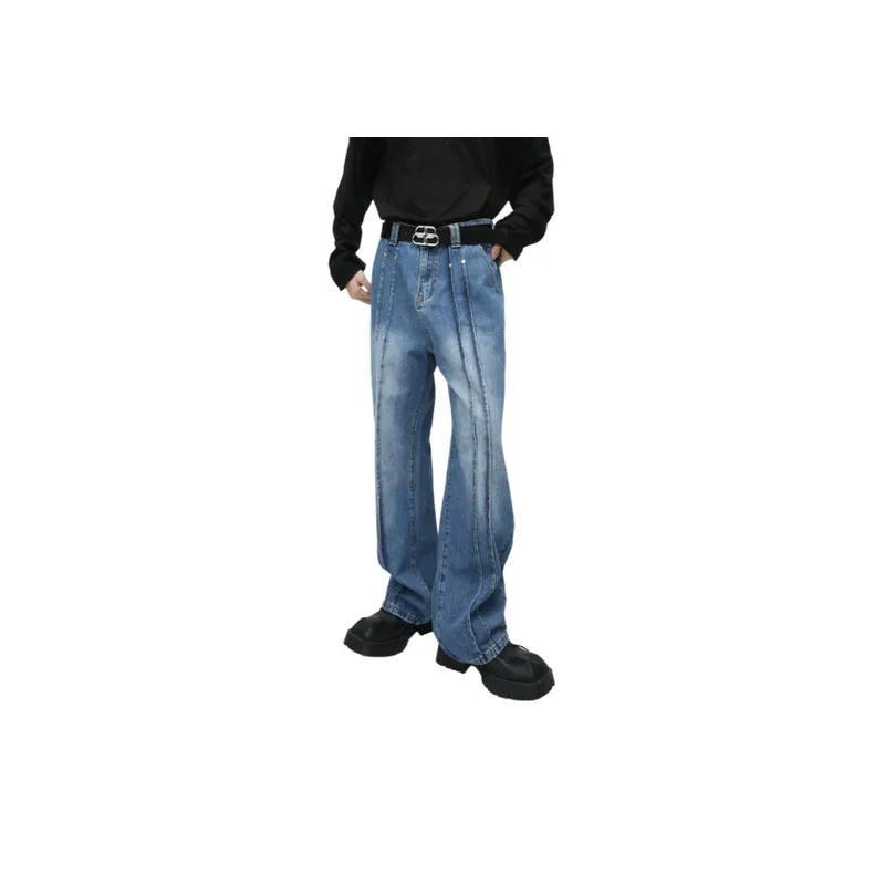 Straight Splicing Loose Jeans-1