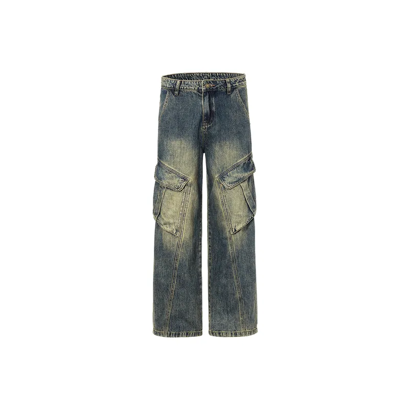 Retro Fashionable Denim Cargo Pants-0