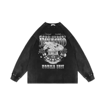 Retro Pattern Old Washed Fashion Brand Long Sleeve Hoodie
