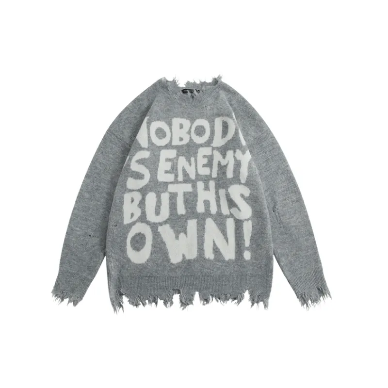 Street Distress Polyester Sweater-8