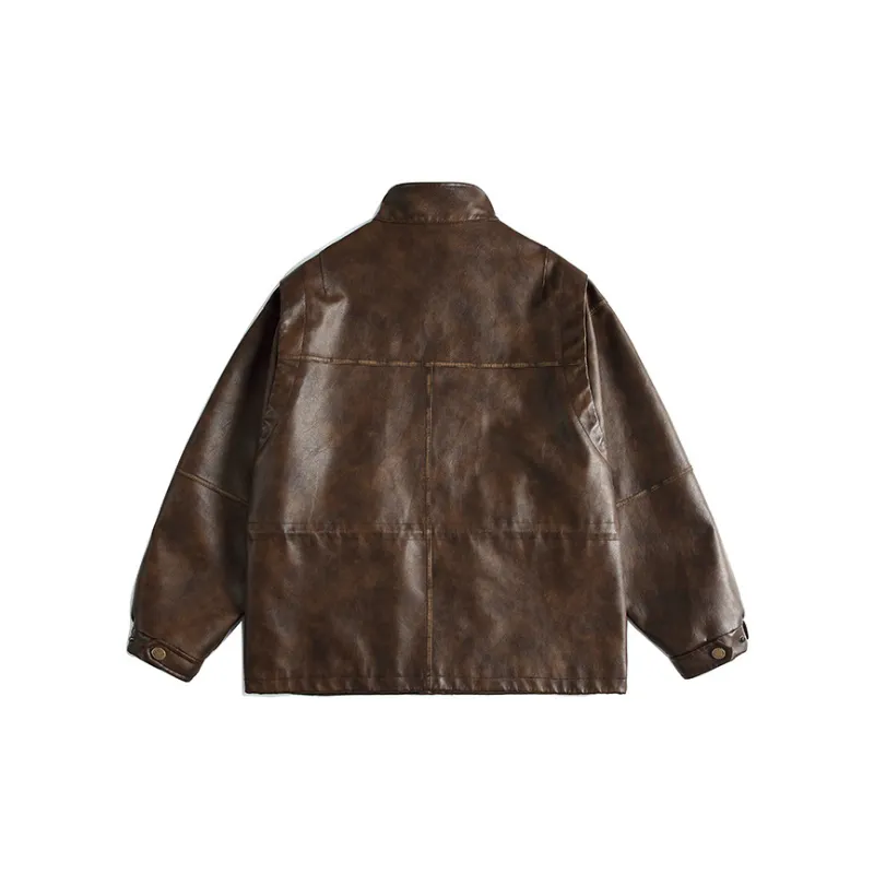 Fashionable Washed Leather Jacket-1