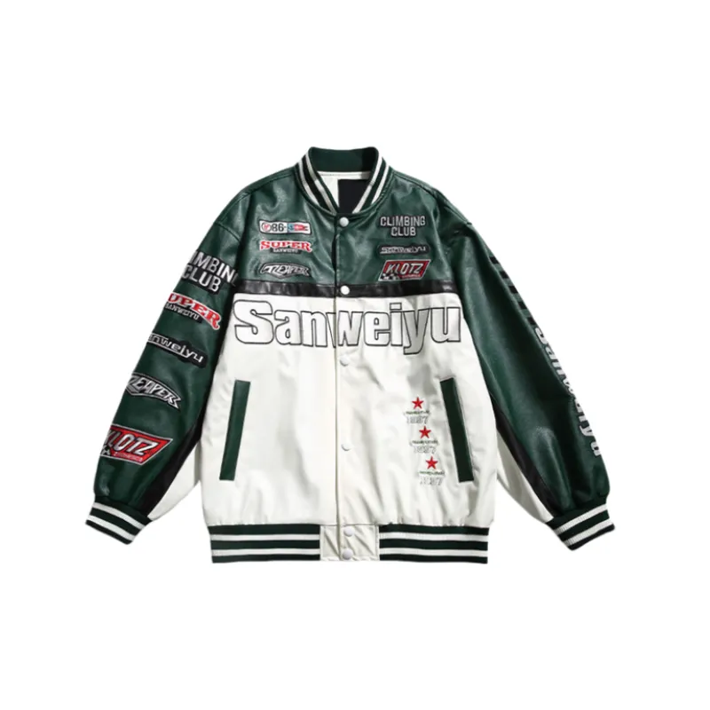 Retro Heavy Embroidered PU Leather Jacket-0