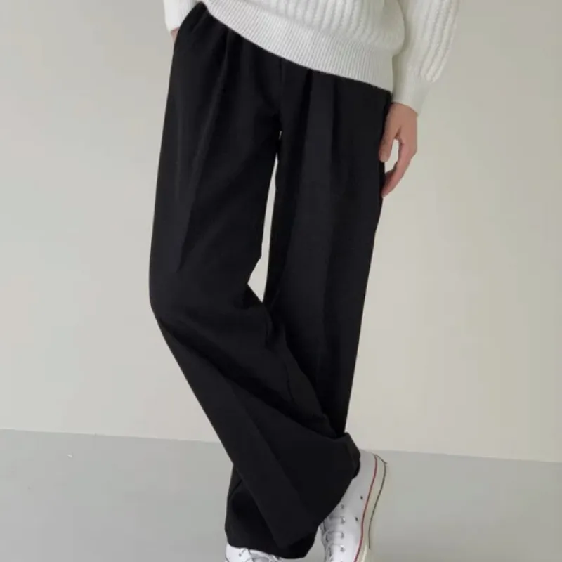 Simple Loose Blended Synthetic Fabrics Casual Pants-3