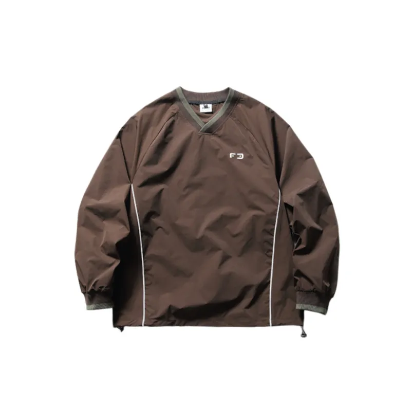 Contrast Color Three dimensional Rib V neck Sweat-0