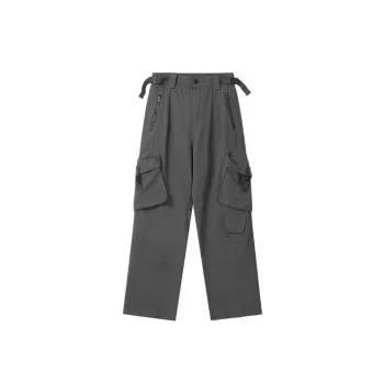 Street High Street Loose Straight Large Pocket Apricot Color Overalls Slim Look Hiphop Pants