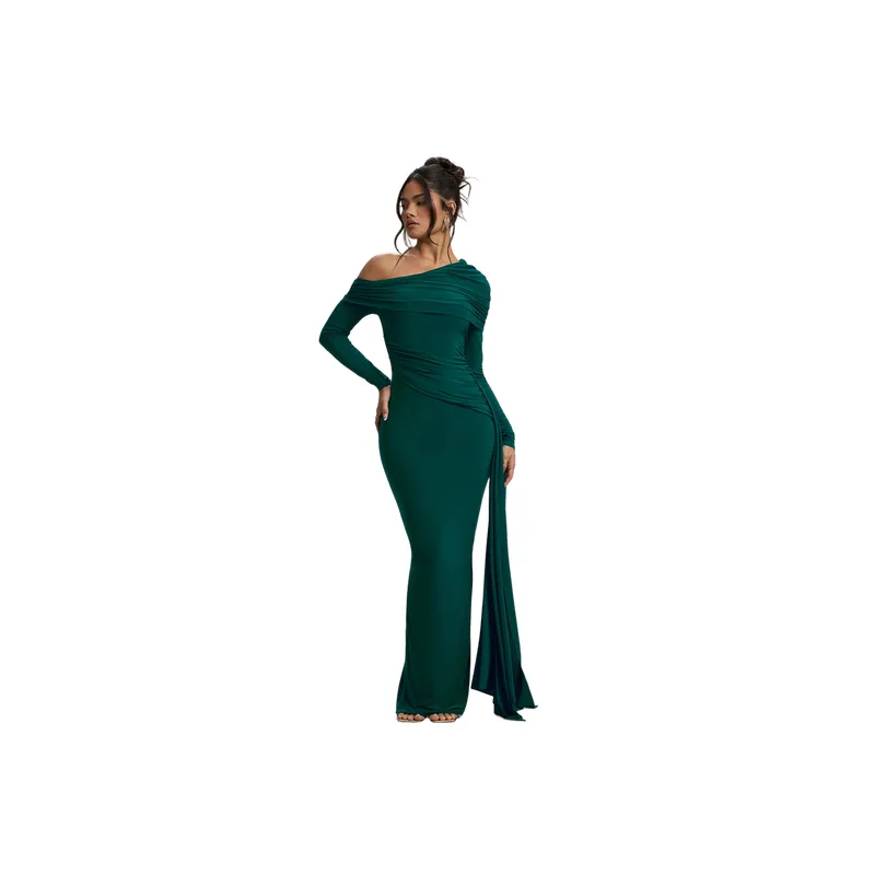 Elegant Long Sleeve Milk Fiber Dress Women-2
