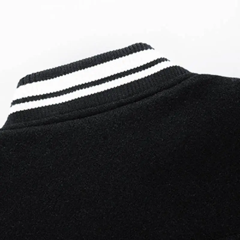 Sporty Striped Woolen Fabric Baseball Jersey-6