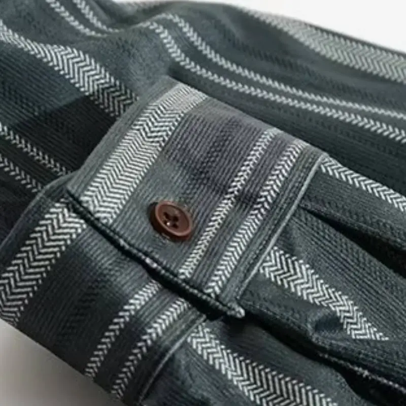 Retro Striped Cotton Blended Fabric Shirt-5