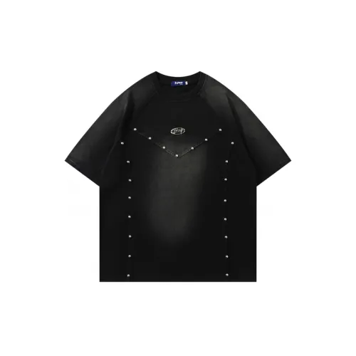 Vintage Washed Stitching Rivet Decorative Short sleeved T shirt