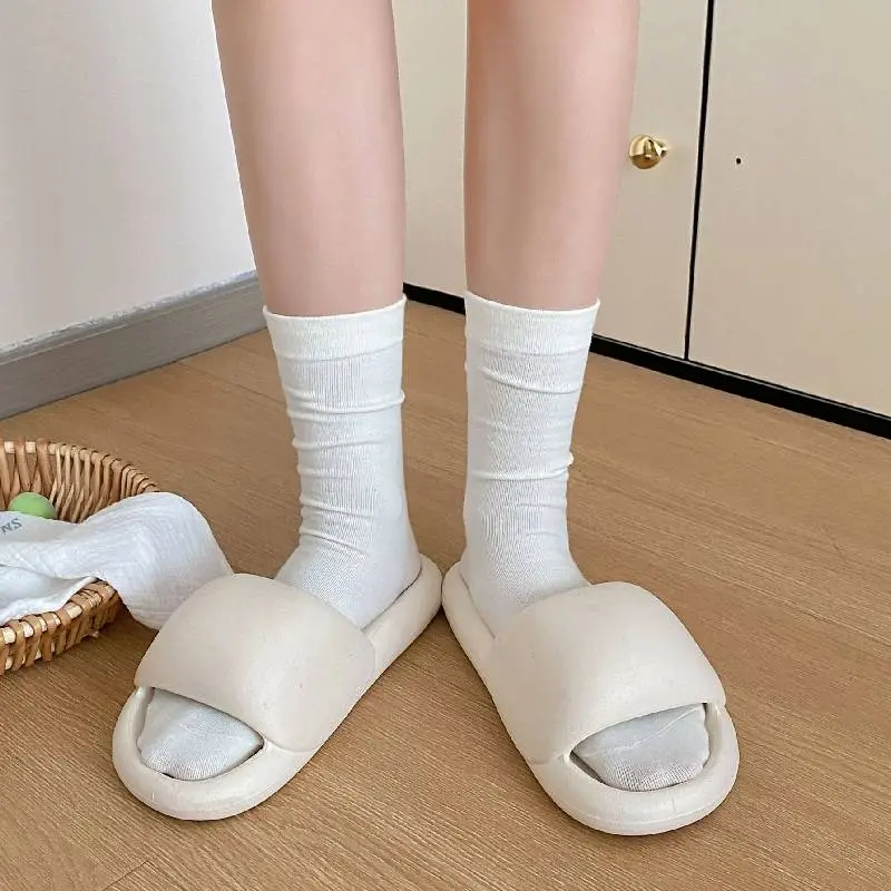 Retro Contrast Color 100% Cotton Mid Calf Sock-5