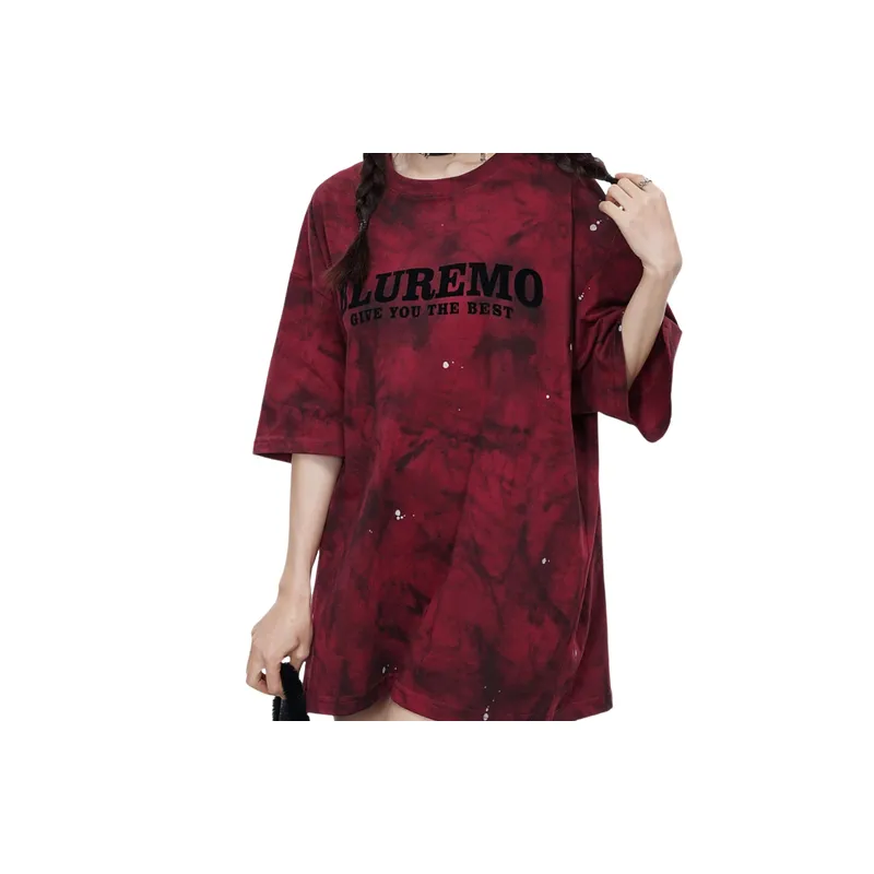 Special Batik Flocking Letter Printing Retro Splash Ink Short Sleeve T Shirt-2