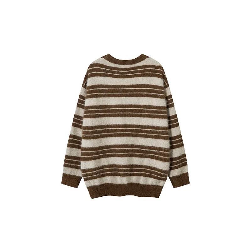 Casual Contrast Color Striped Cotton Blended Fabric Sweater-1