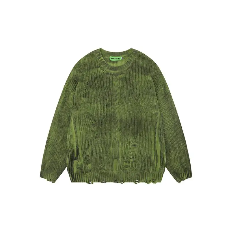 Retro Design Feeling Hole Round Neck Sweater-5