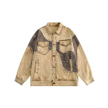 Vintage Denim Loose Design Sense Stitching Plaid Jacket