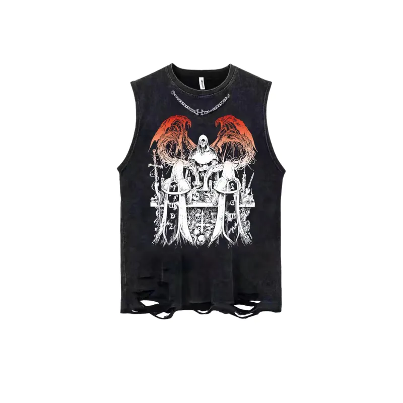 Retro Large Size Personalized Sleeveless Vest-3